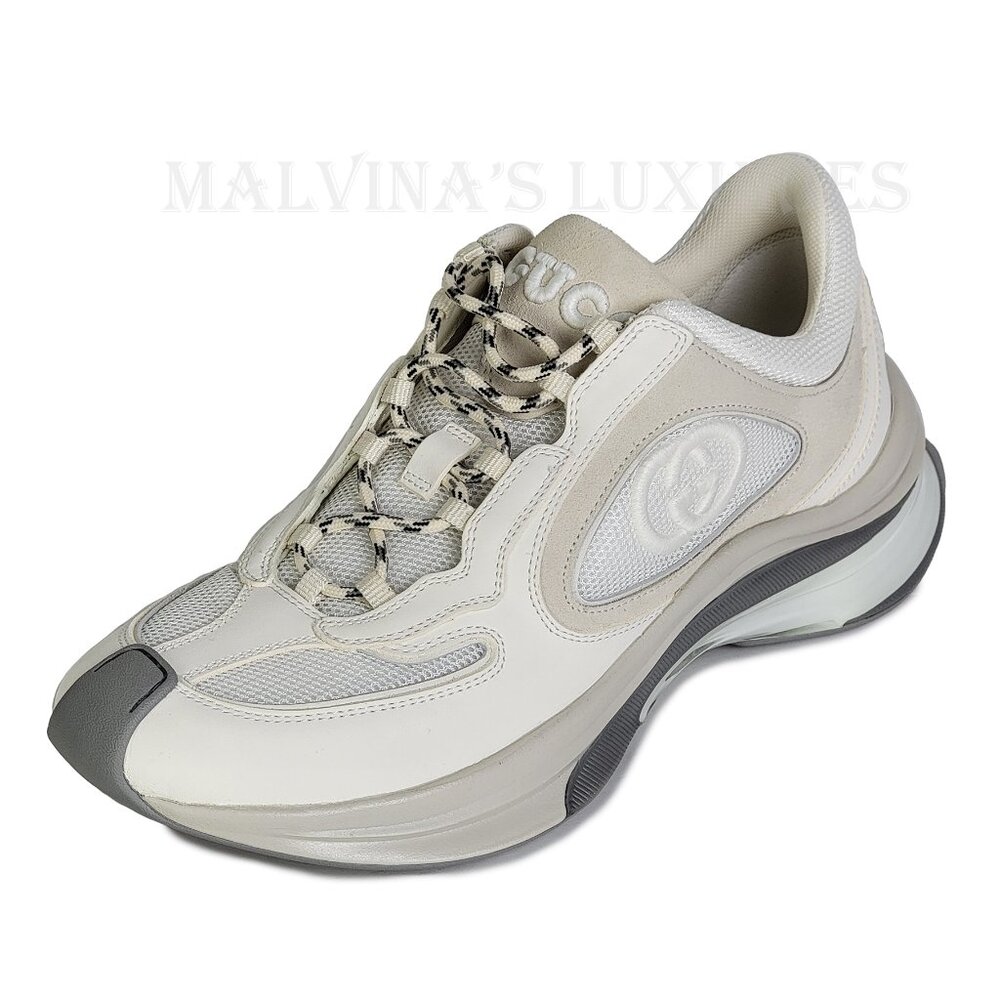 GUCCI SNEAKERS RUN WHITE SUEDE LEATHER INTERLOCKING G LOGO SHOES sz 40.5 10.5 - Picture 9 of 16